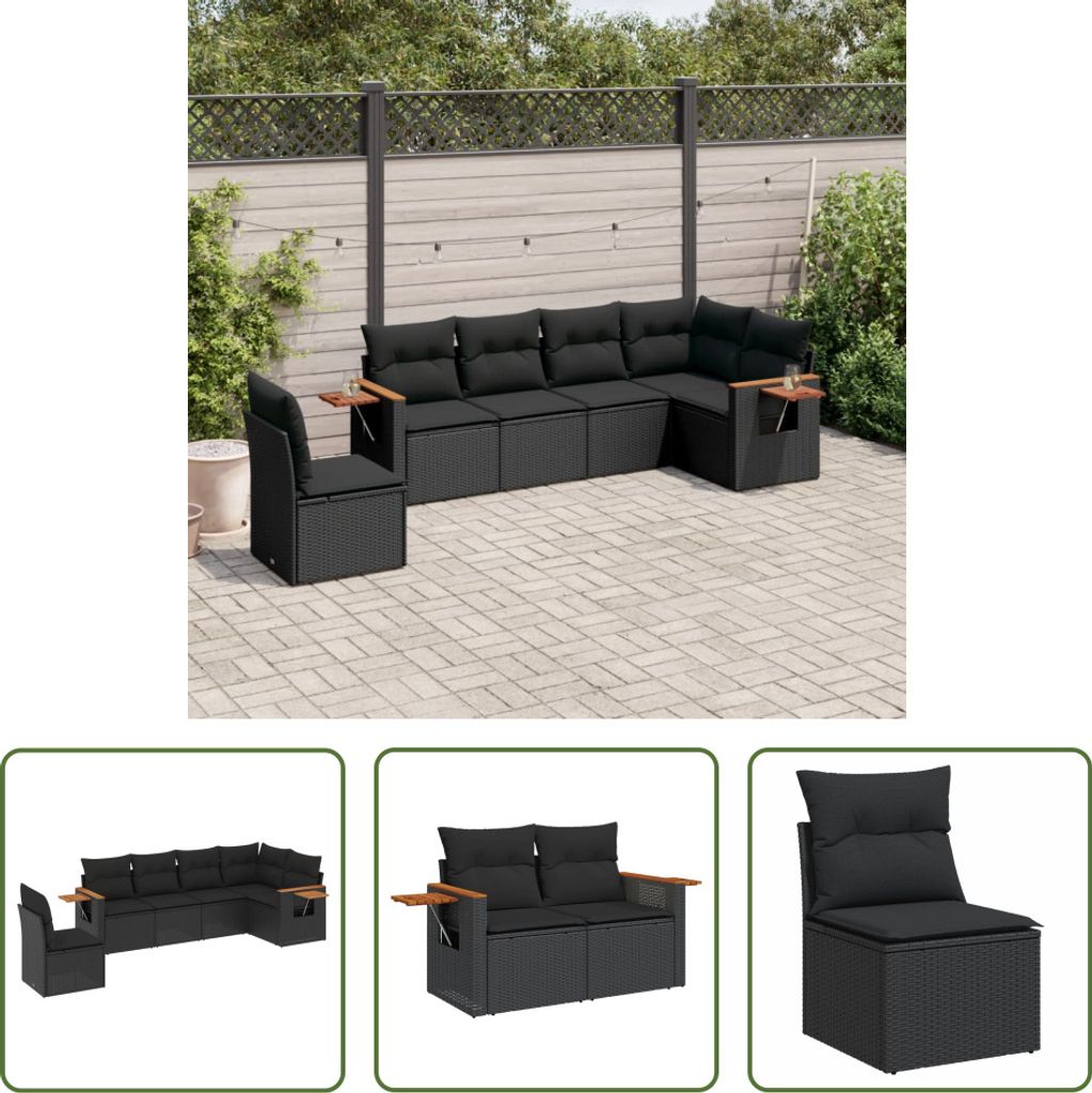 The Living Store 6-tlg. Garten-Sofagarnitur mit Kissen Schwarz Poly Rattan