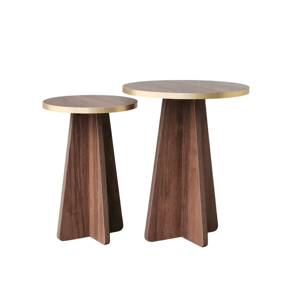 Table basse Mushroom 2 luxe - Finition bois précieux noyer et socle or