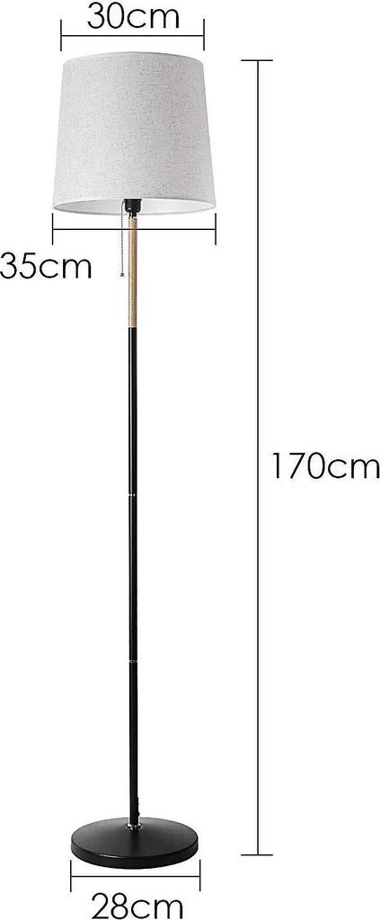 Moderne Stehlampe - Bodenlampe E27 - Holz und Metall - Stoffschirm - Für Wohnzimmer und Schlafzimmer - 51–60W - 220V - Grau