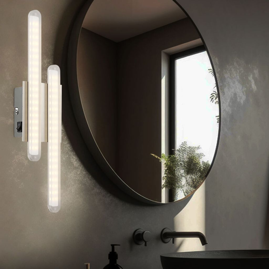 LED Wandlampe, silber, chrom, 2 Flammig Stäbe, Länge 40cm