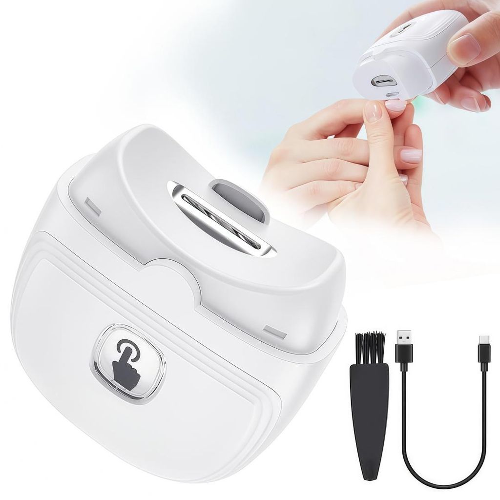 Elektrischer Nagelknipser, Automatische Nagelfeile Für Baby, mit LED-Licht, 2 Geschwindigkeiten, USB Wiederaufladbare Nagelzwicker, Weiß