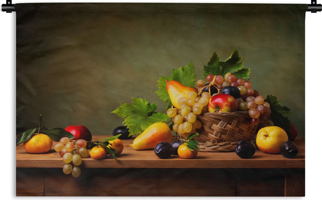 MuchoWow Wandteppich Wandbehang Rustikal - Korb - Obst - Stilleben 60x40 cm Tapisserie Dekoration Wandtuch - Wanddekorationen