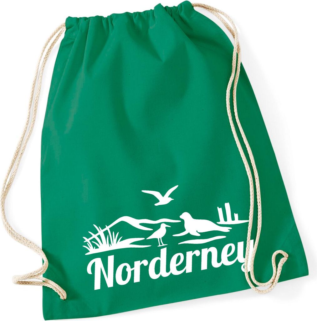 Huuraa Turnbeutel Norderney Strandmotiv 12 Liter Kelly Green Baumwolle Rucksack Geschenkidee