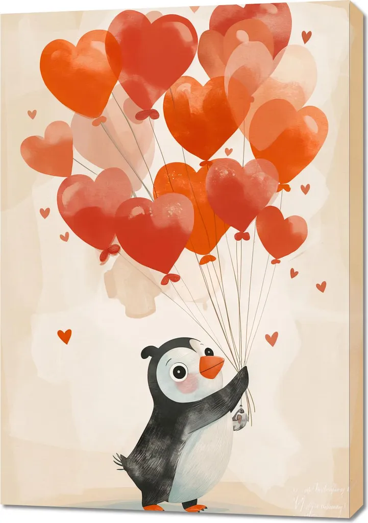 Affiche Pingouin avec ballons 70x100 cm - Poster déco enfant et salon