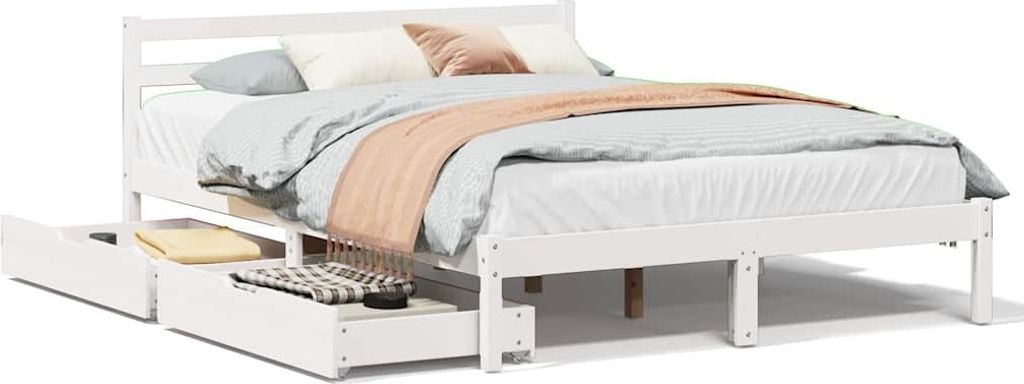 vidaXL Massivholzbett ohne Matratze Weiß 160x200 Kiefernholz