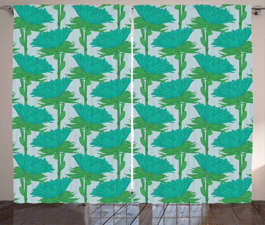 ABAKUHAUS Aster Rustikaler Gardine, Exotische Röschen Feng Shui, Schlafzimmer Kräuselband Vorhang mit Schlaufen und Haken, 280 x 245 cm, Türkis ...