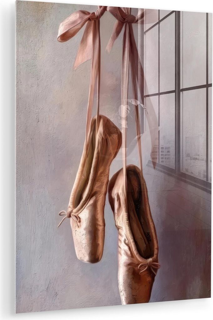 MuchoWow Glasbilder - Bilder auf Wandbild - Foto auf Glas Ballettschuhe - Satin - Erdtöne 60x80 cm Wanddekoration aus Glas - Acrylglasbild - Acryl...