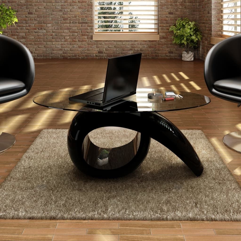 Maison Exclusive - Couchtisch mit ovaler Glasplatte Hochglanz Schwarz