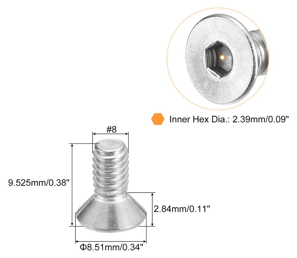 50Stk #8-32x3/8" Flach Senkkopf Steckdose Kappe Schrauben 304 Edelstahl Sechskant Steckdose Flachkopf Schrauben Senkkopf Bolzen