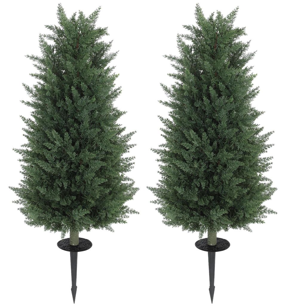HOMCOM Künstliche Zypresse 2er-Set 100 cm Plastik Kunstpflanze mit Bodenpfahl