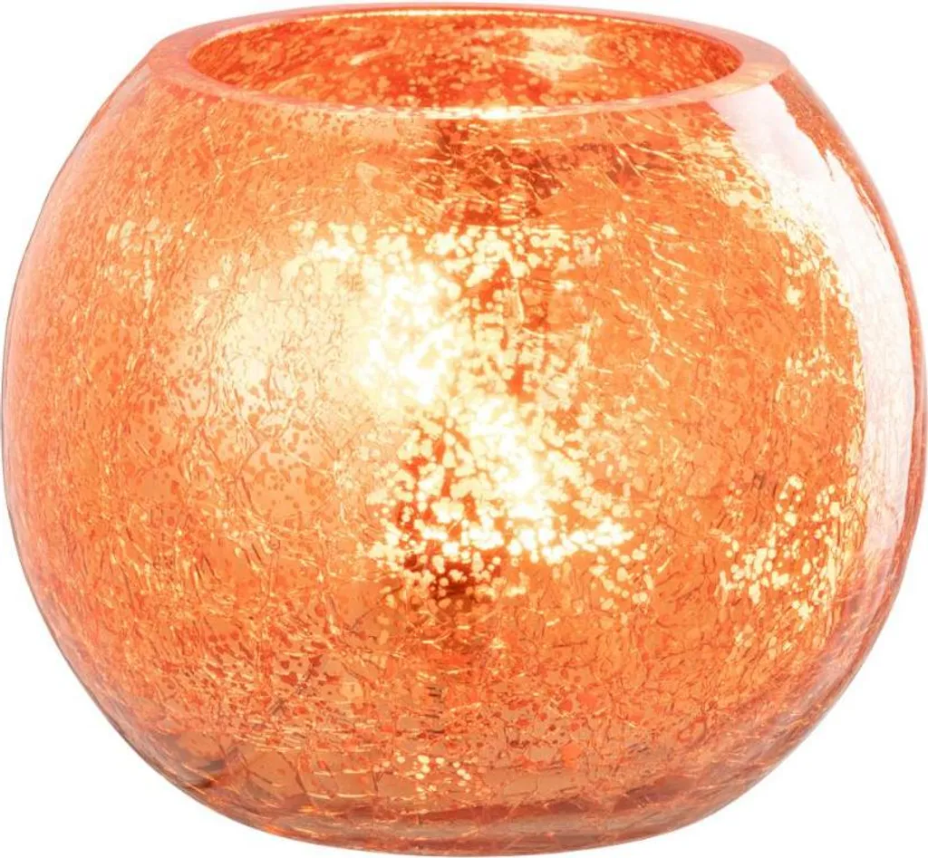 Photophore Boule en Verre Craquelé Orange décoratif pour Chauffe-plat