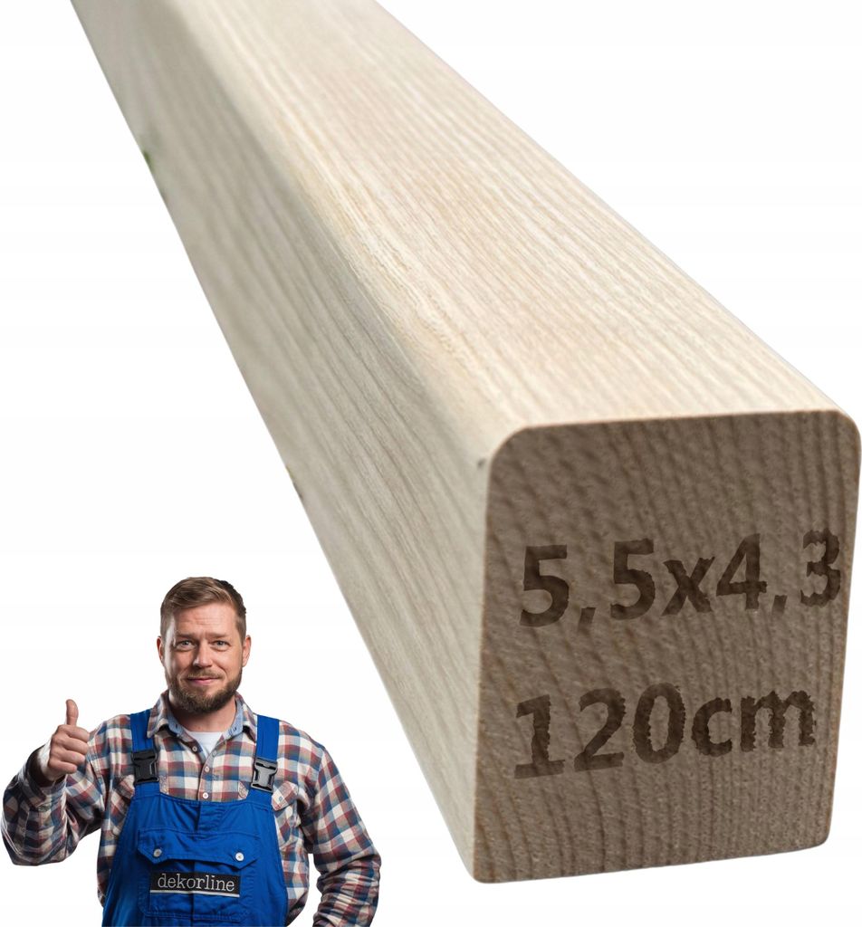 Handlauf Treppe - Kantholz - Eschenholz - 5,5 x 4,3 x 120 cm - Treppengeländer - Geschliffen - Bereit zum Lackieren oder Streichen
