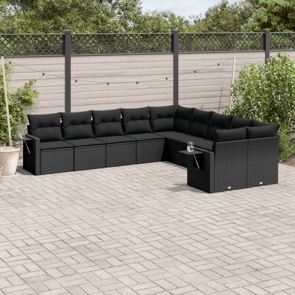 Maison Exclusive - 10-tlg. Garten-Sofagarnitur mit Kissen Schwarz Poly Rattan