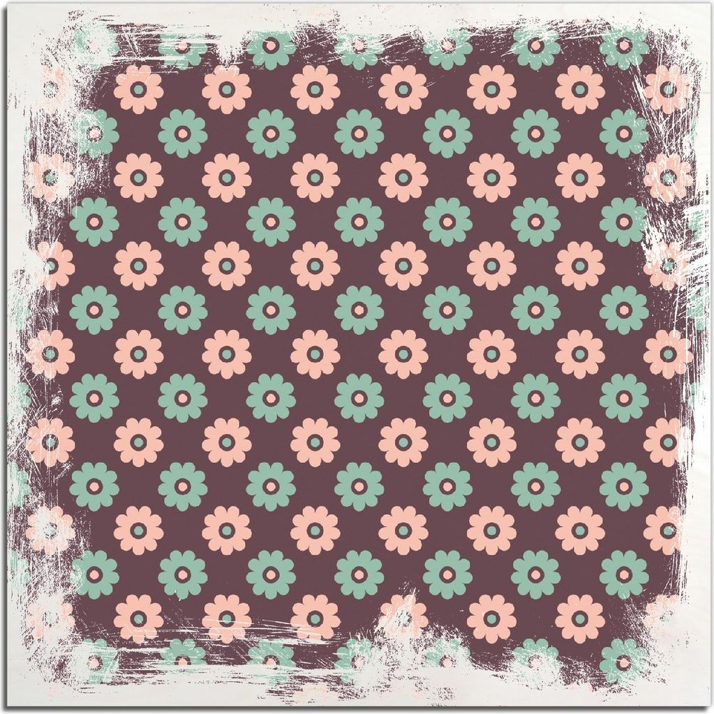 Kunstdrucke Wandbilder Holz in : Brillante Farben, Größe 50 x 50 cm Motiv Muster mit grünen und rosa-farbenen Blüten