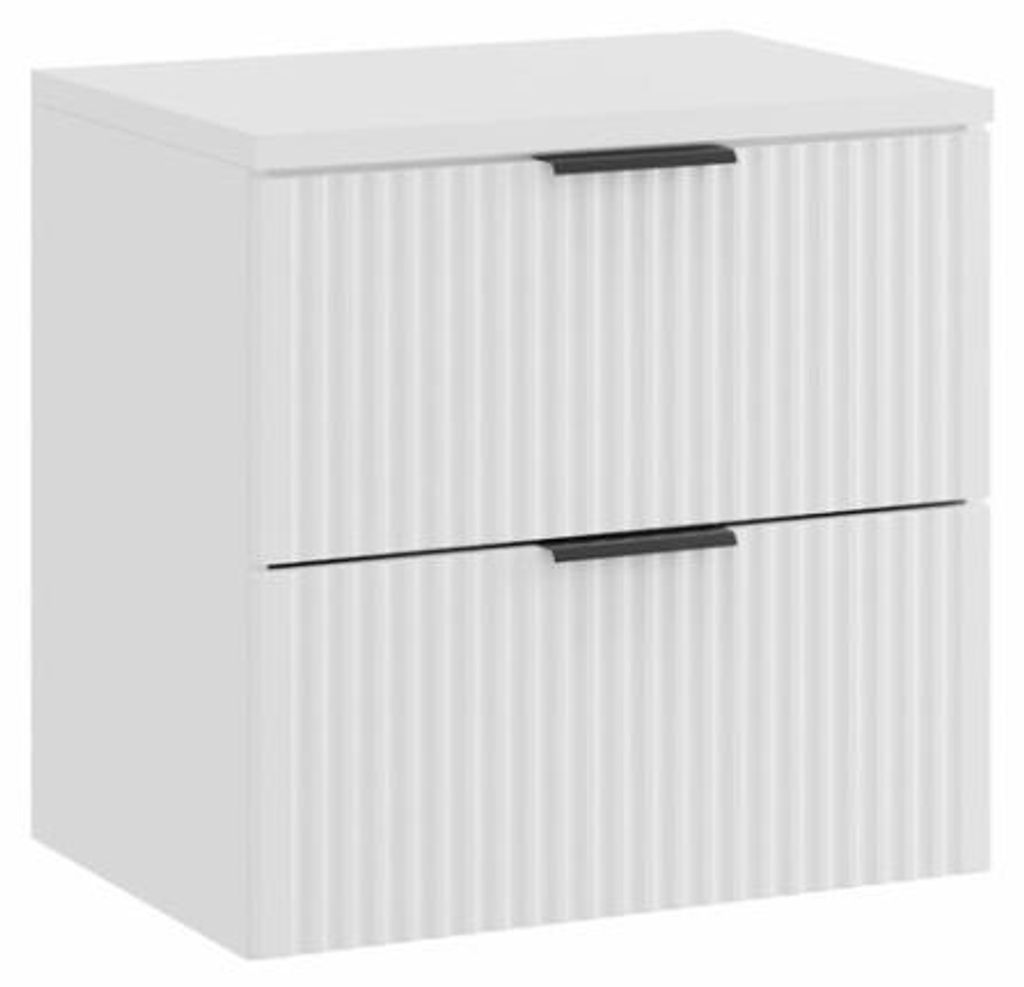 Set für Badezimmer NOXERA 60 cm – Hängender Unterschrank in Mattweiß Alpin mit Waschtischplatte