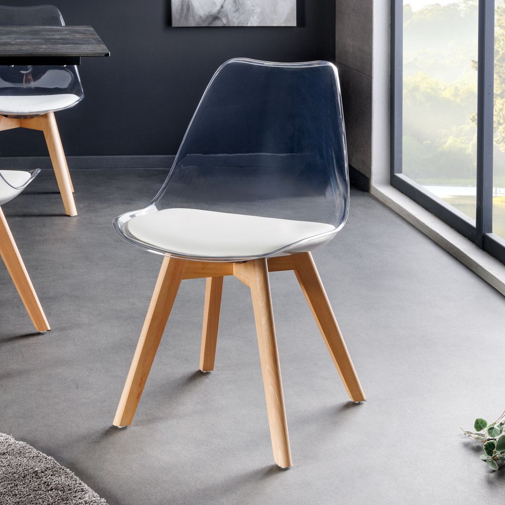 riess-ambiente Design Stuhl SCANDINAVIA MEISTERSTÜCK transparent weiß Kunststoff Buchenholz natur Esszimmerstuhl Essstuhl Küchenstuhl