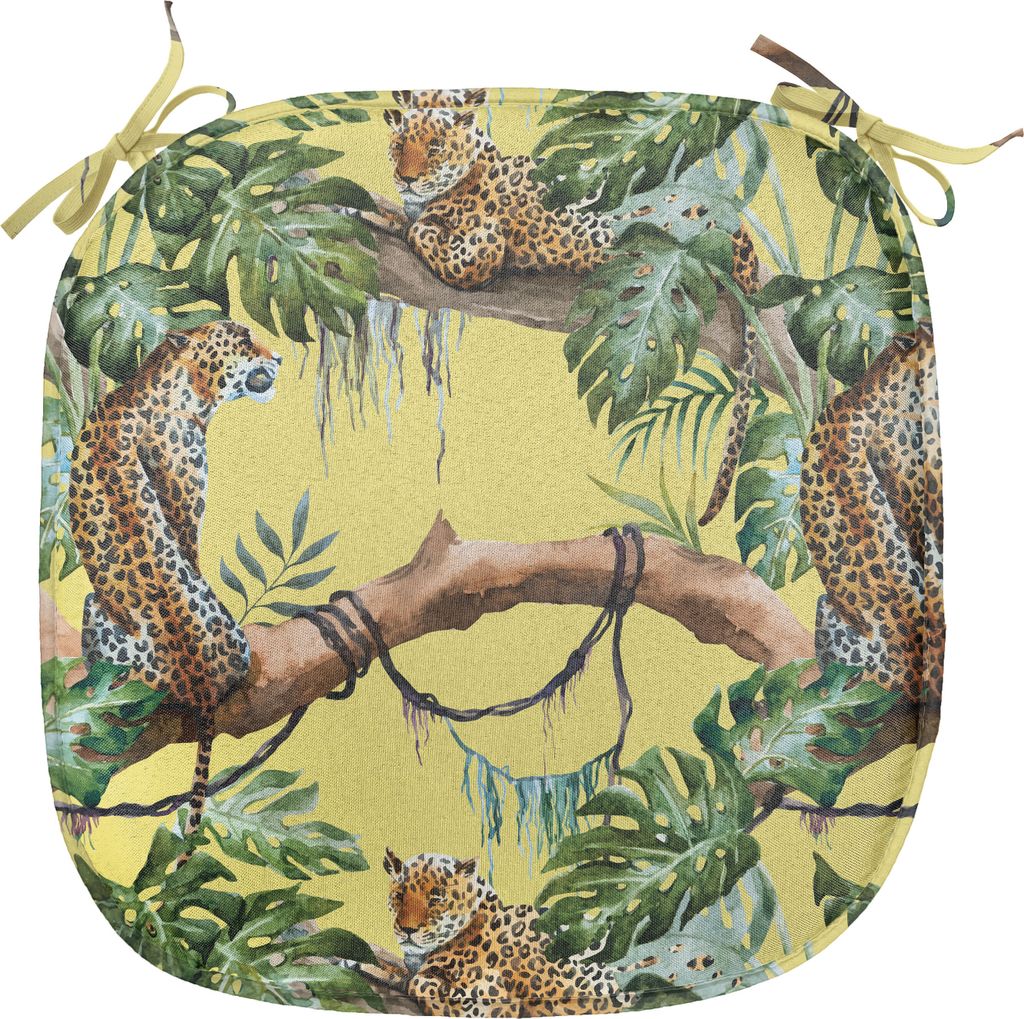 ABAKUHAUS Aquarell Polster für Esszimmerstühle, Leoparden in Jungle, Dekoratives wasserfestes Kissen mit Riemen für Küchensitze, 40 cm x 40 cm,...