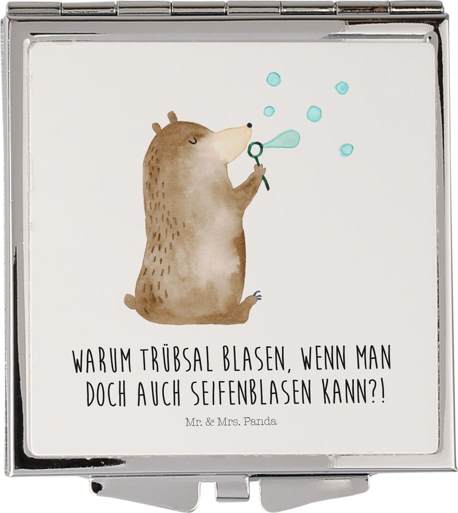 Mr. & Mrs. Panda Schminkspiegel klappbar Bär Seifenblasen - Weiß - Geschenk, Teddy, Frauen Spiegel, Taschenspiegel, Kosmetikspiegel, Klappbarer, ...