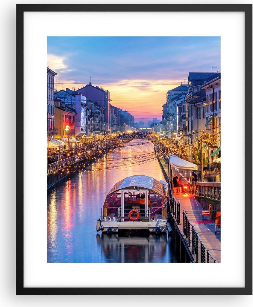 Gerahmtes Poster - Schwarzer Rahmen - Kanal Grande Abend - 40x50 cm - Wand Bild - Wanddeko - Wandbilder - Kunstposter - Wandposter - Bilderrahmen -...