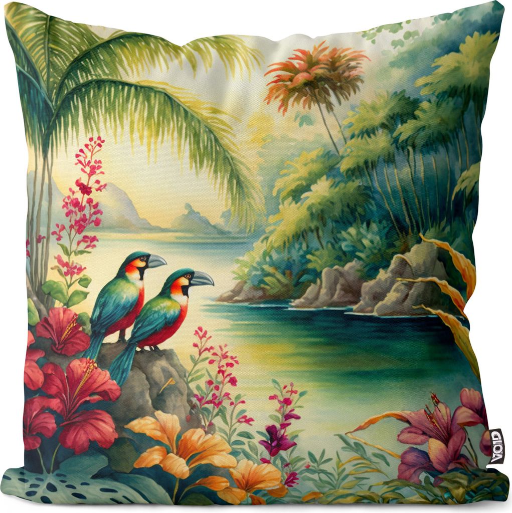 VOID Tropen Insel Papagei Dschungel Kissenbezug Kissenhülle sofa couch wohnzimmer dekoration wasserfest Outdoor Garten Kissen bezug deko