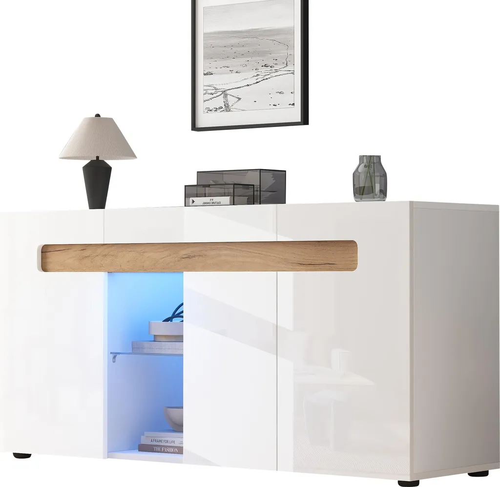 Buffet moderne blanc 140cm : optimisez votre espace avec élégance LED - 16