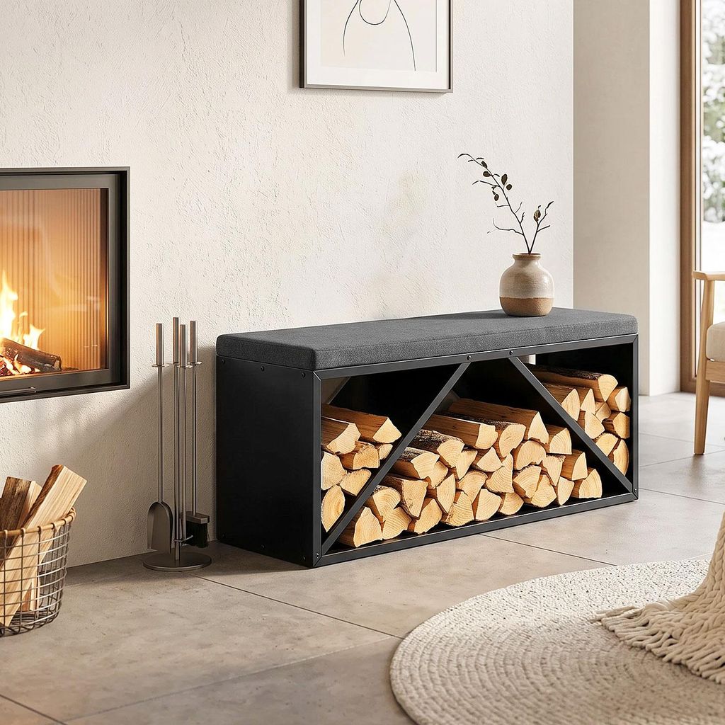 Peviasot Kaminholzregal mit Sitzbank und 4 cm Polster, Produktbild 