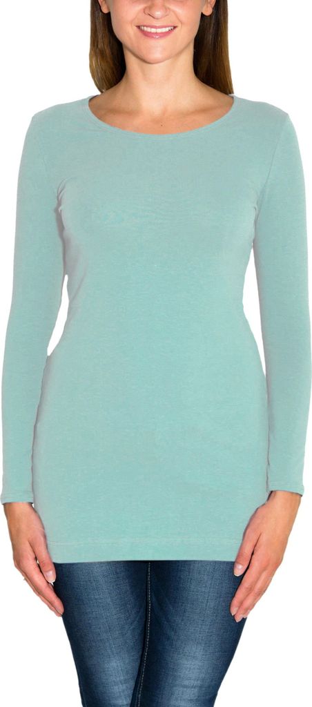 Alkato Damen Langarm Longshirt Langarmshirt Tunika Basic Shirt, Farbe: Mineralgrün, Größe: XL