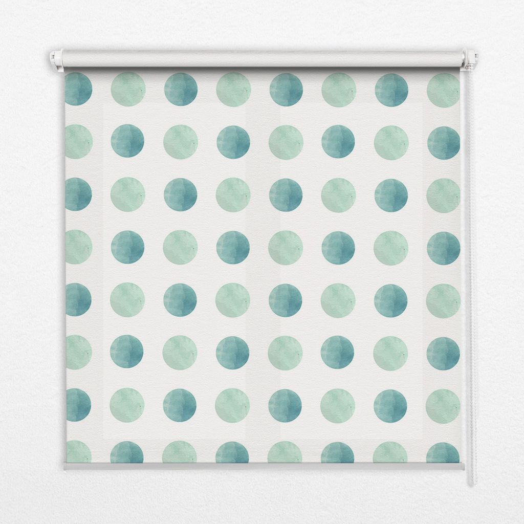 Seitenzug-Rollo Fensterrollo Jalousie - Thermo-Rollo Verdunkelungsrollo - 110x140 cm - Türkise Punkte auf weißem Hintergrund
