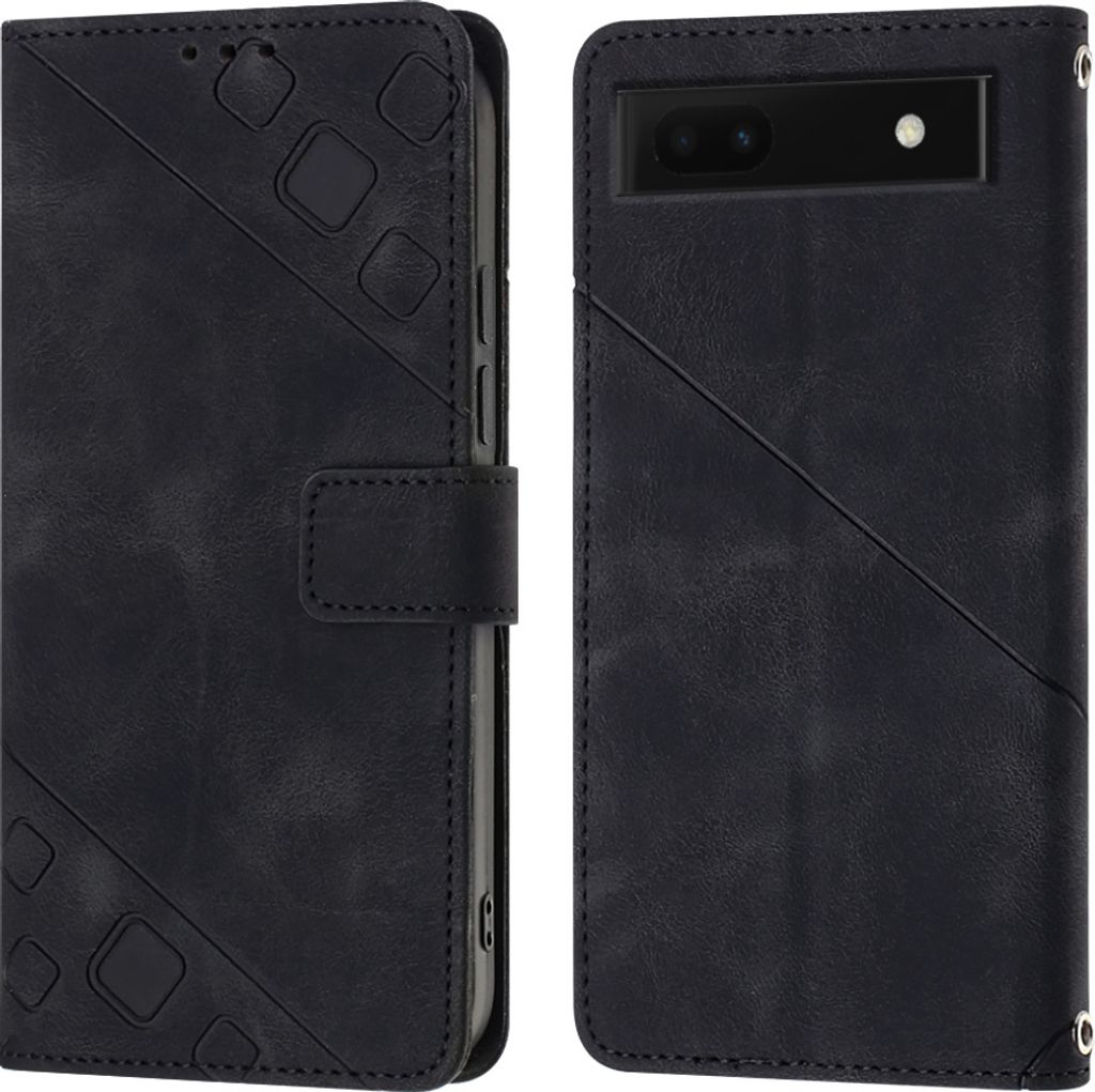 Hülle für Google Pixel 6A 5G Prägung Flip Leder Brieftasche Schutzhülle mit Ständer Schwarz