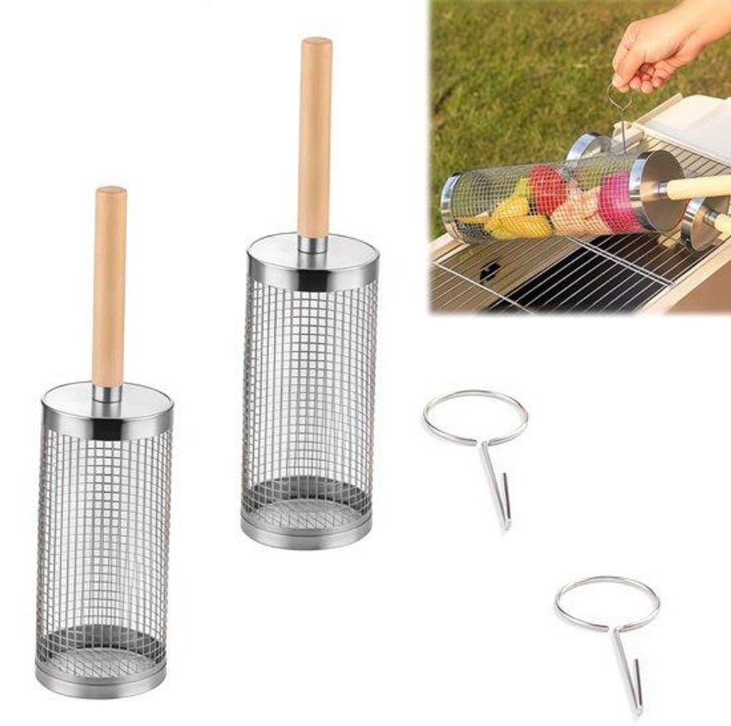 Barbecuegrill - Met afneembaar handvat - Van roestvrij staal - Voor groenten en vlees - Voor buiten