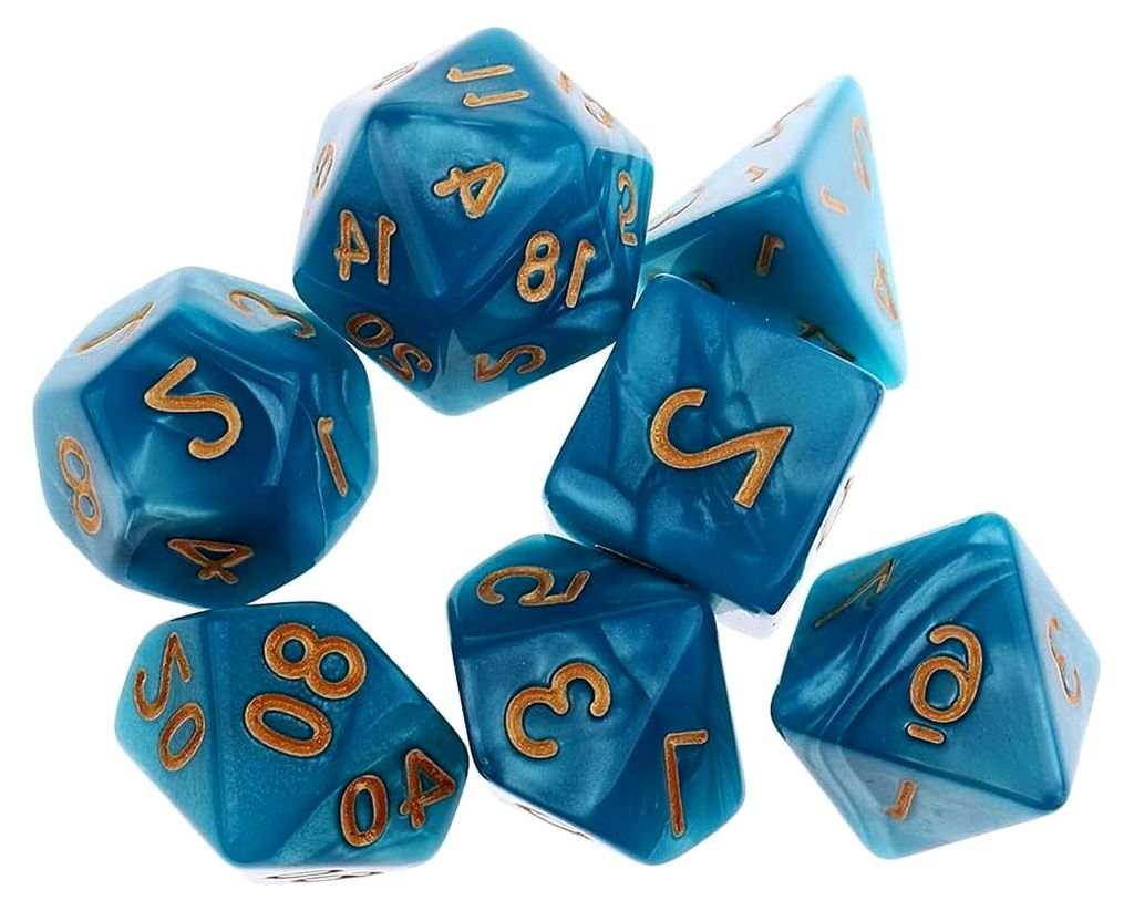 Würfelset für D&D RPG, 7-teilig, polyedrisch, mit großen, gut lesbaren Zahlen, aus robustem Acryl, blaugrün