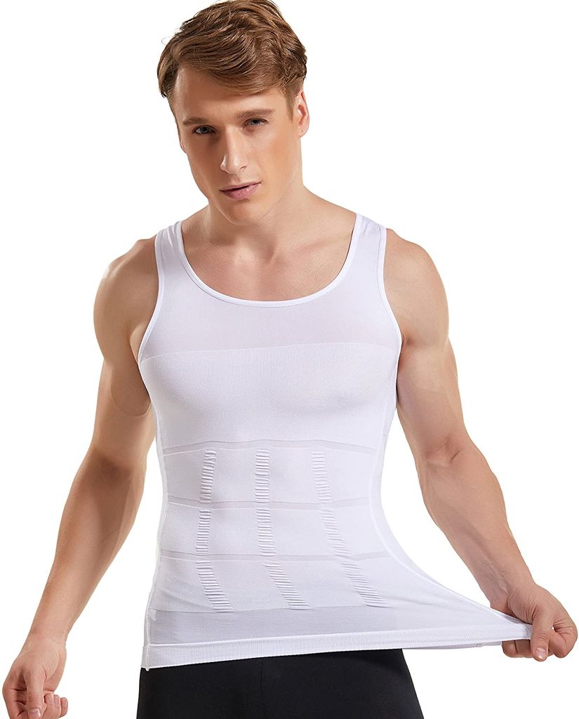 Kompressionsunterwäsche I Herren Tanktop I figurformendes Unterhemd für Männer I Sport Fitness I T-Shirt Bodyshaper Bauchweg Schwarz XXL 