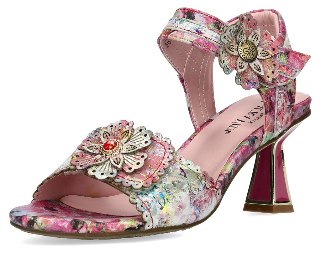 Laura Vita Damen Sandalette Blüten Applikation Stilettoabsatz Klett LESLYO 07, Größe:37 EU, Farbe:Rosa