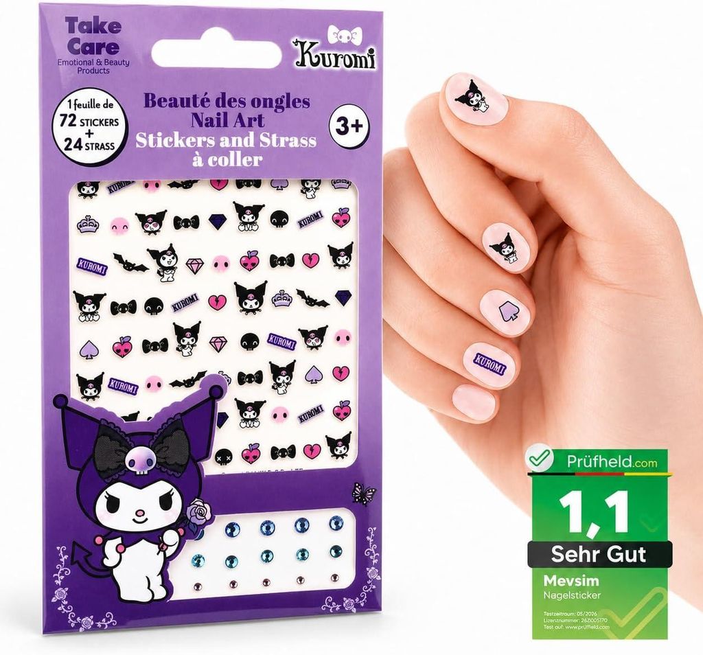 Kuromi Nagelsticker Set – 72 Sticker + 24 Steinchen – Produktbild 