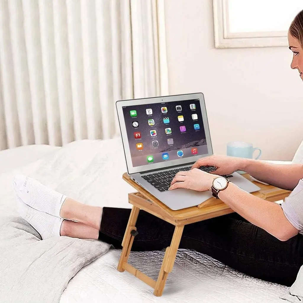 Support PC portable en bambou réglable et pliable pour lit et canapé