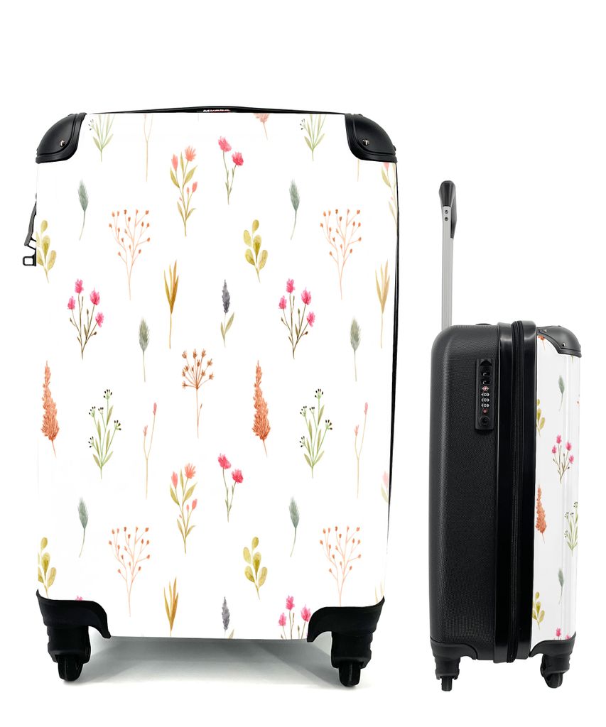 MuchoWow Koffer Handgepäck Trolley Rollkoffer Kleine Reisekoffer mit 4 Rollen - Blumen - Pflanzen - Collage - Cabin Size < 55x40x23 cm & 55x40x2...