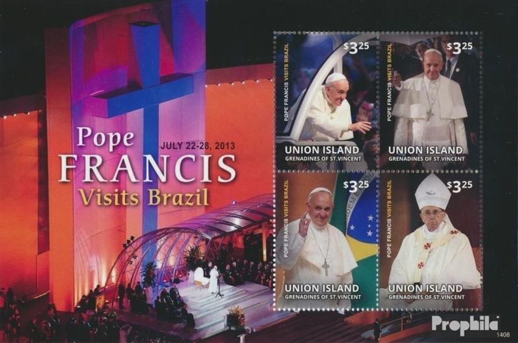 Briefmarken St. Vincent - Union Island 2014 Mi 725-728 Kleinbogen (kompl.Ausg.) postfrisch Papst Franziskus