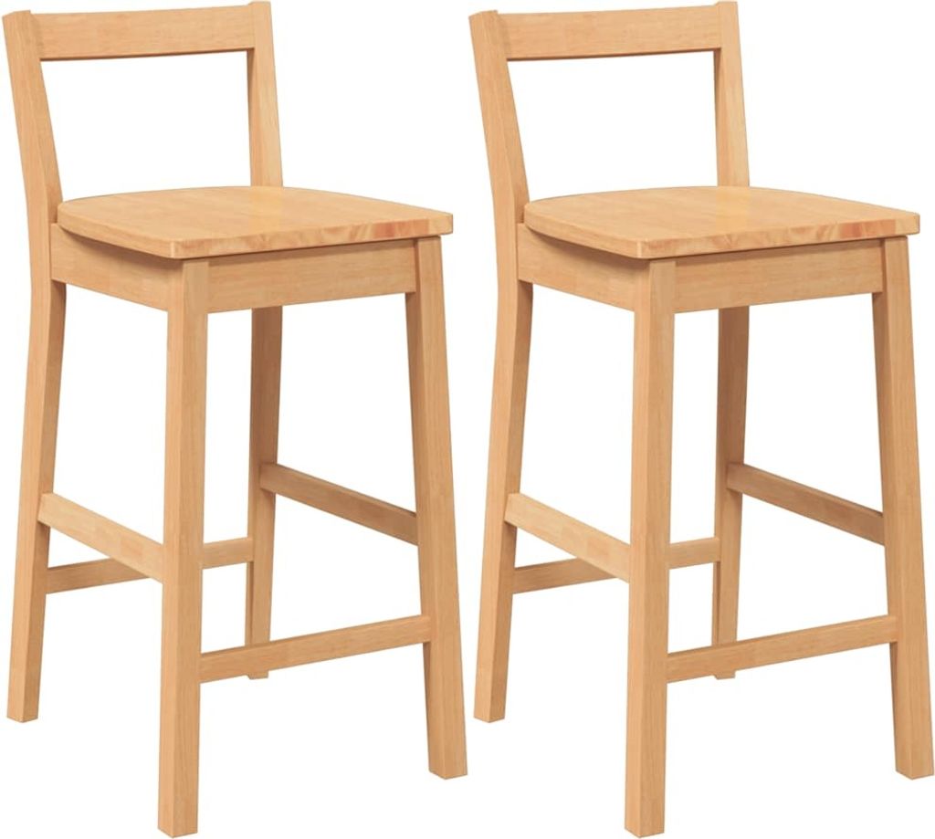 Two wooden bar stools are shown against a white background.