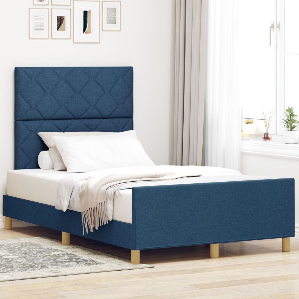 Möbel Bettgestell Blau 120x190 cm Stoff - Klassische Betten 3344794
