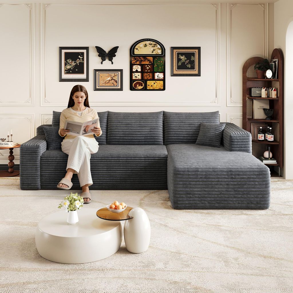 Wolkenmotiv-Ecksofa L-Form, modern, minimalistisch, 241 x 151 x 58 cm, Dunkelgrau