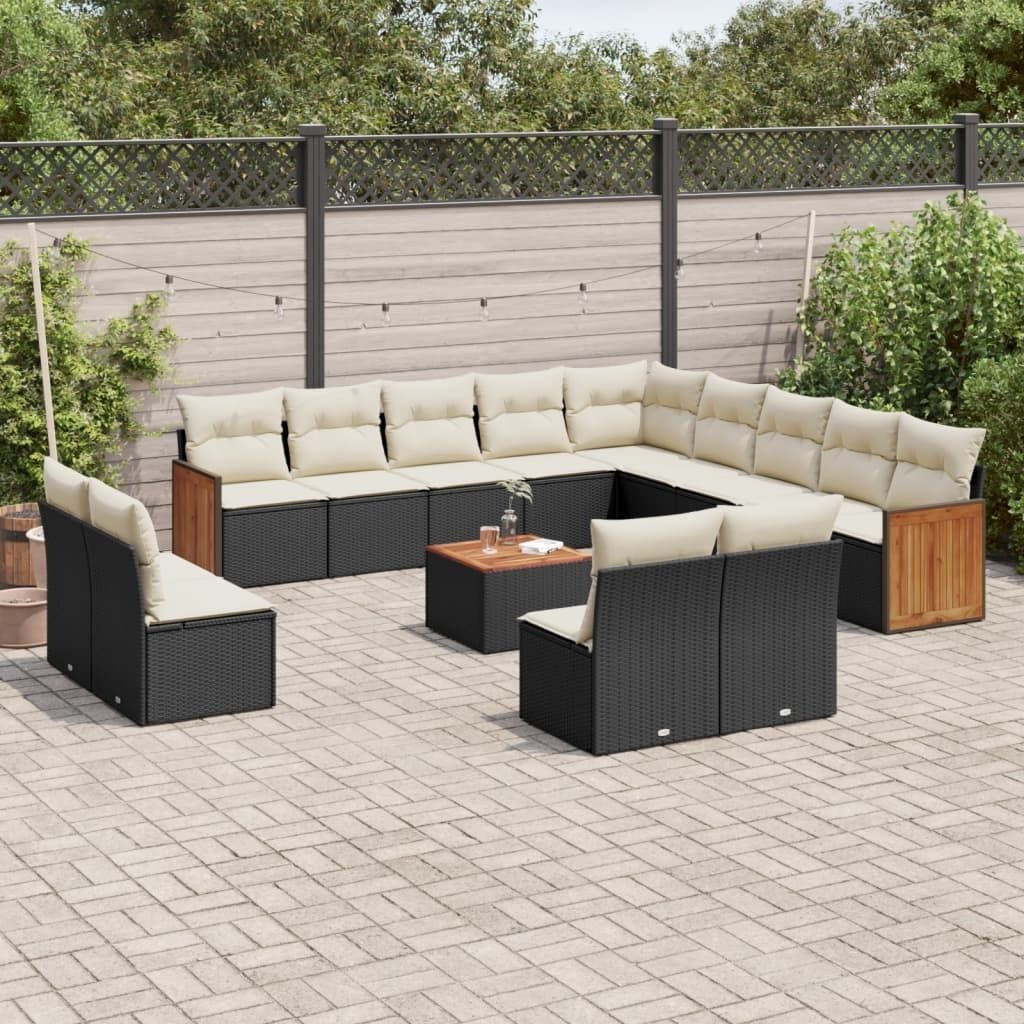 14-tlg. Garten-Sofagarnitur mit Kissen Schwarz Poly Rattan 3228170