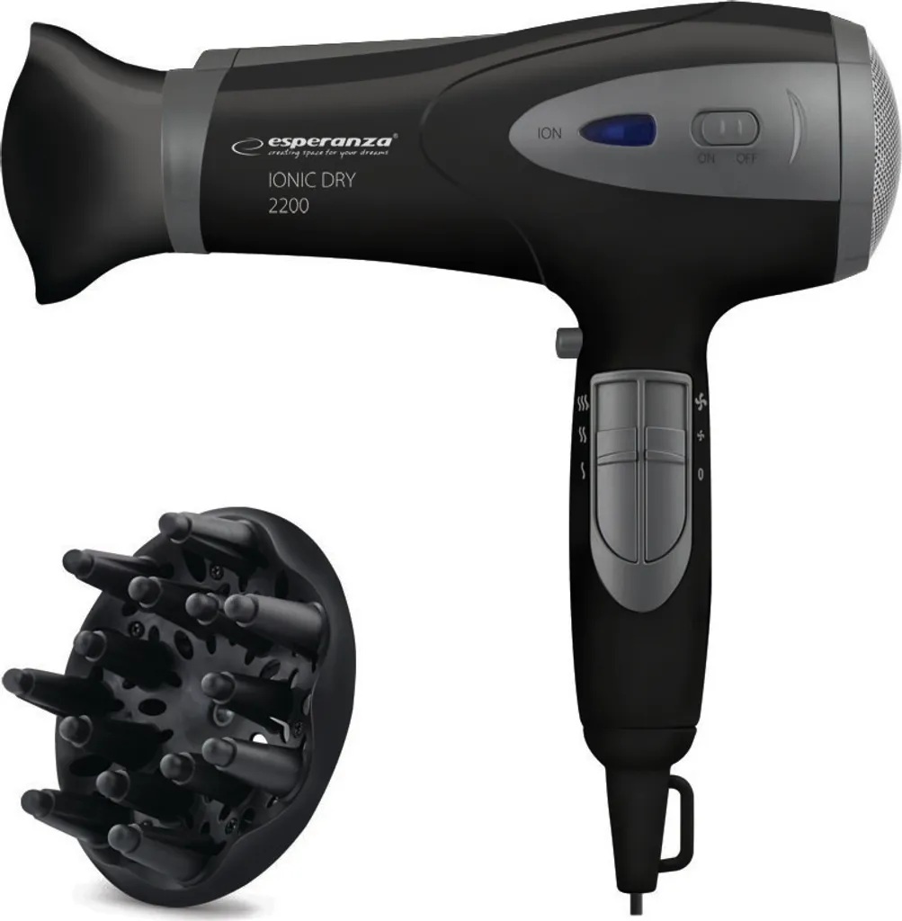 Sèche-cheveux ESPERANZA EBH005K noir avec technologie de flux ionique