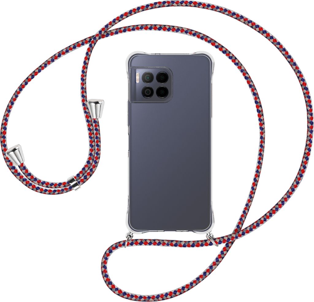 Handykette Backcover-Schutzhülle mit Band (Metall silberfarben) für T-Mobile REVVL 7 Pro 5G / T Phone 2 Pro 5G - silber/blau/rot