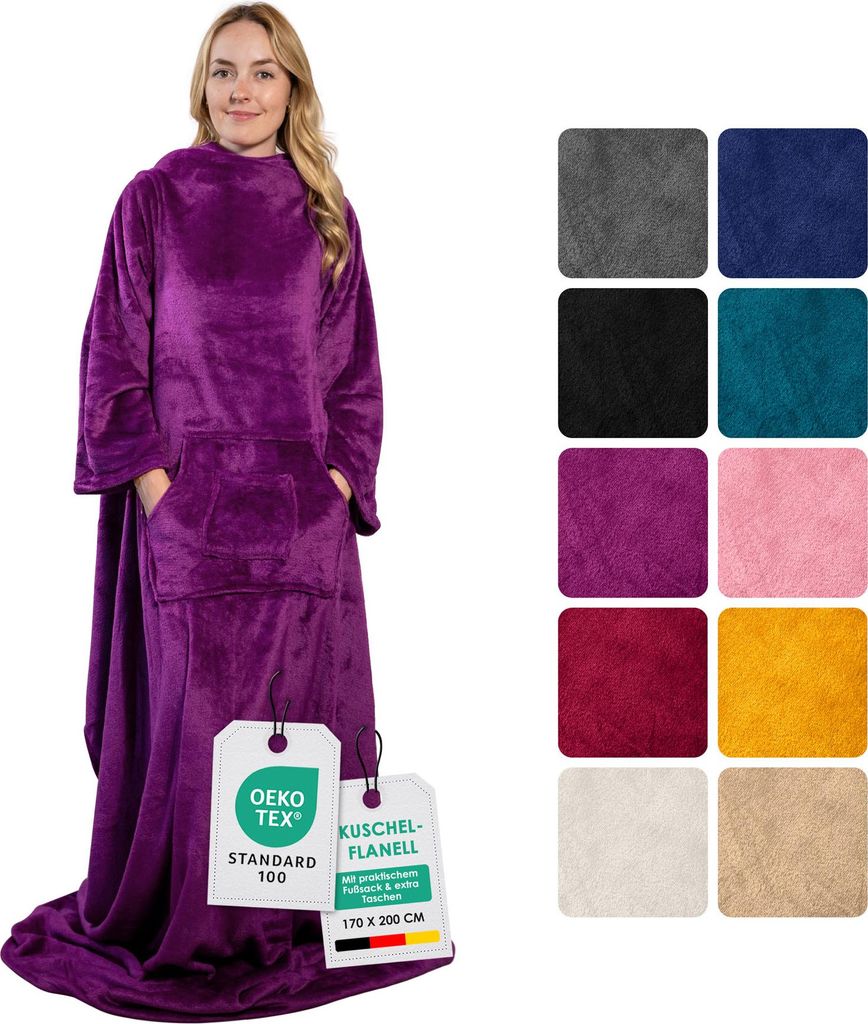 heimtexland ® Ärmeldecke TV Kuscheldecke mit Ärmeln Taschen Produktbild 