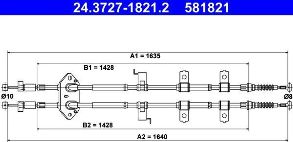Câble de frein à main ATE 24.3727-1821.2 pour Mazda 6 essence et diesel