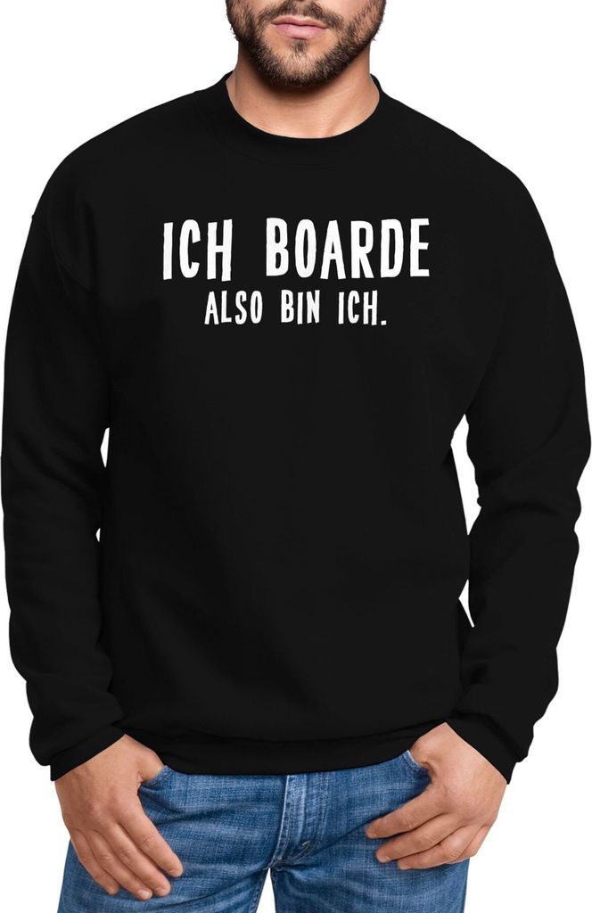 Sweatshirt Herren Ich boarde also bin ich Spruch Snowboard Wintersportler lustig Rundhals-Pullover Moonworks schwarz 3XL