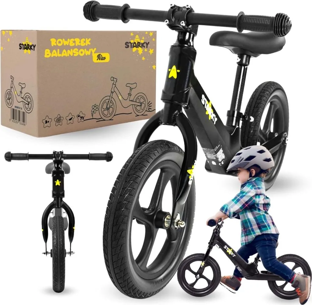 Vélo enfant 12 pouces stable et léger noir pour apprendre sans tomber