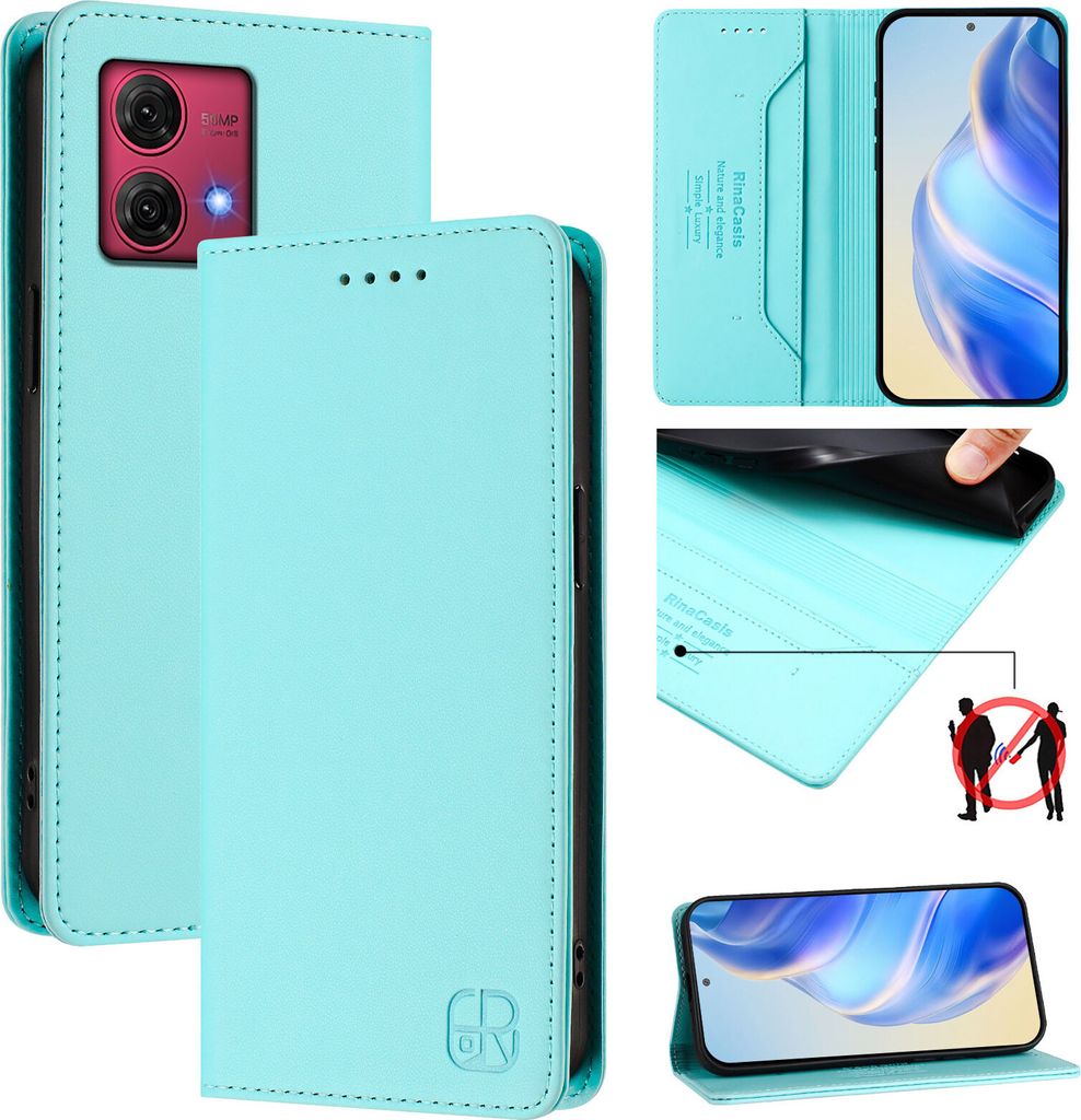 Lederhülle für Motorola Moto G84 Hülle Flip Brieftasche Kartenfächern Ständer Schutzhülle Türkis