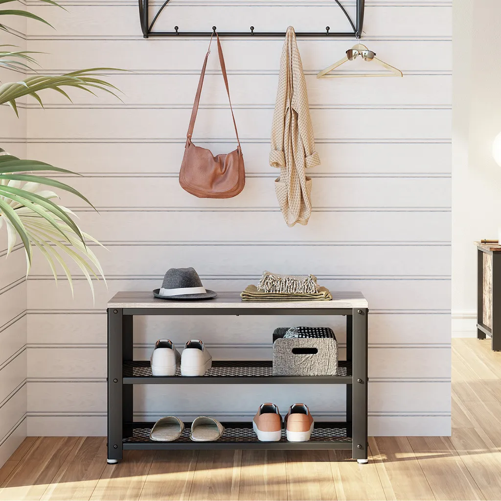 VASAGLE Banc à Chaussures Greige 73 x 45 x 30 cm - Meuble d'Entrée Compact