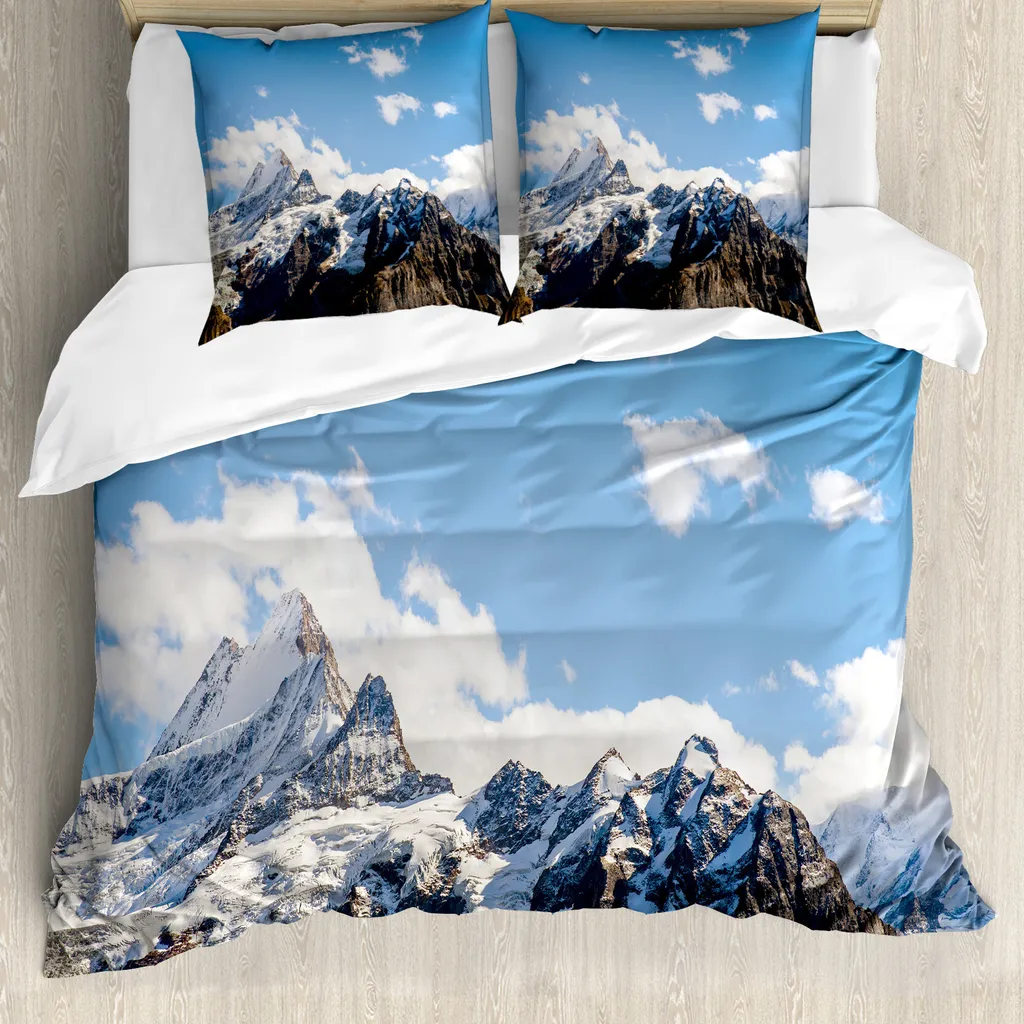 Copripiumino 200x200 Facile da Lavare | ABAKUHAUS Berg Blu Marrone